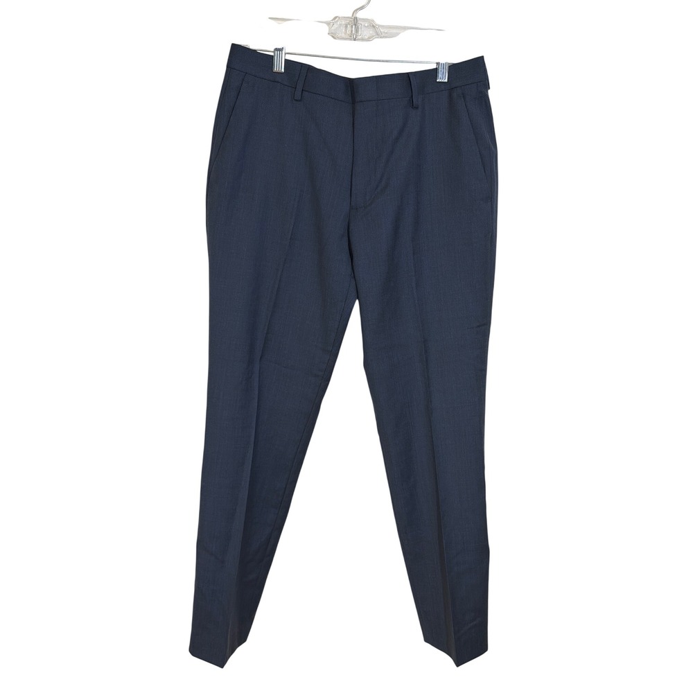 J.Crew Thompson Mens Dress Pants Navy Blue Flat Front 100% Wool Trousers 32x30
